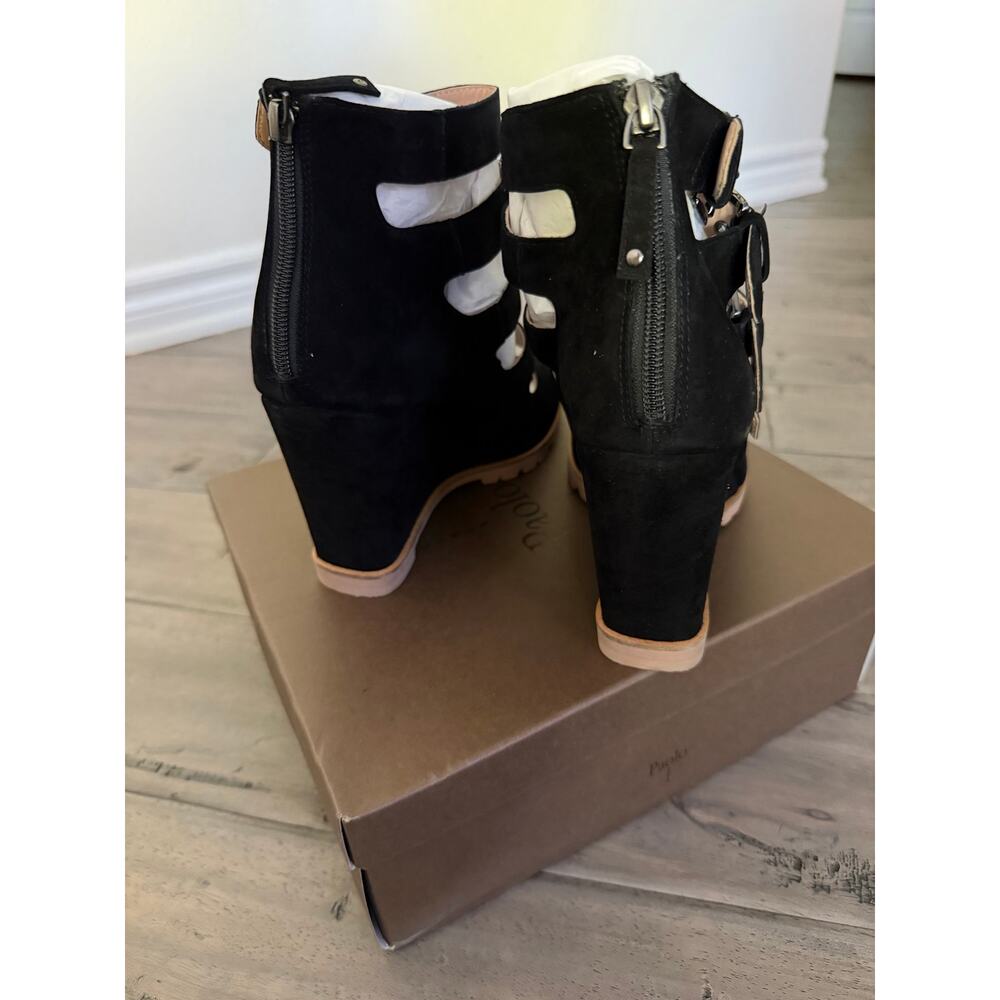 New linea Paola Wisteria black kid suede wedges sz 12 - Picture 6 of 6